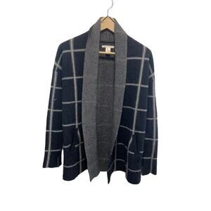 Max Studio sweater 2 ply CASHMERE black / gray checked cardigan coat duster s XS
